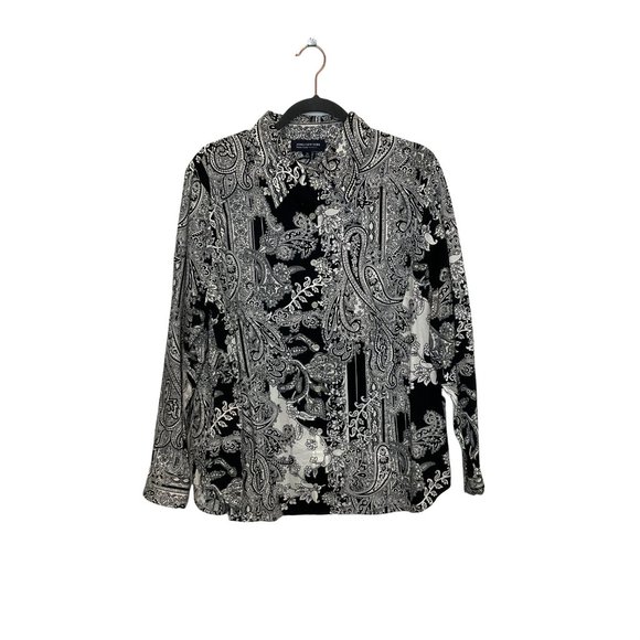 Jones New York Tops - JONES NEW YORK SIGNATURE Womens Black Paisley Long Sleeve Button Up Shirt